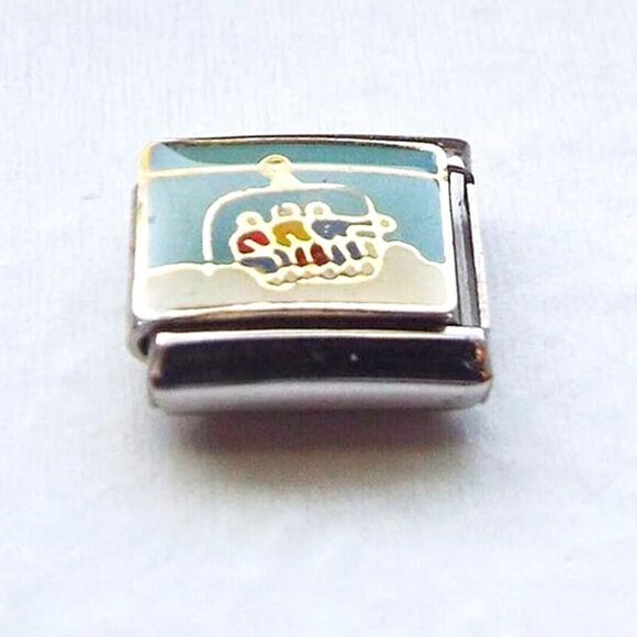 People on a ski lift enamel 9mm stainless steel italian charm bracelet link new - Picture 1 of 2